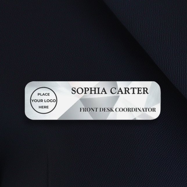 Modern Silver Geometric Name Badge Custom Namnbricka (Skapare uppladdad)