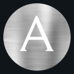 Modern Silver Girly Metallic Monogram Runt Klistermärke<br><div class="desc">Modern Silver Faux Girly Metallic Stainless Steel Foil Elegant Sticker. Det här klistermärket kan anpassas så att det omfattar ditt första och första namn för en gåva till paket.</div>