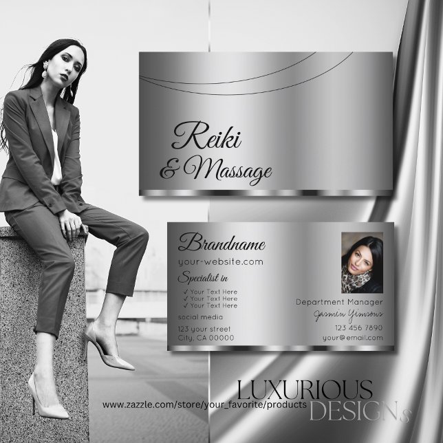 Modern Silver Glamora med Photo Professionell Visitkort (Skapare uppladdad)