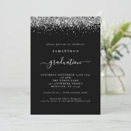 Modern Silver Glitter 2024 Studenten Black Inbjudningar