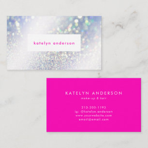 Modern Silver Glitter Bright Rosa makup and Hair Visitkort