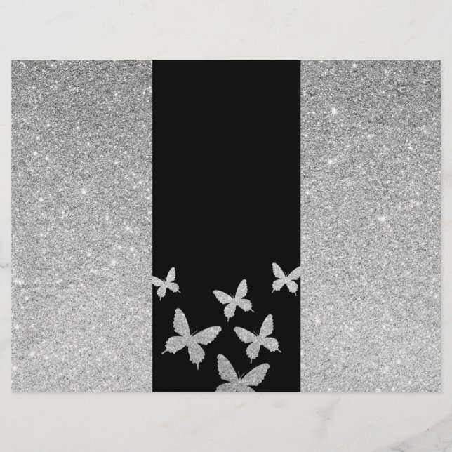 Modern Silver Glitter Butterflies Trifold Brochure (Framsida)