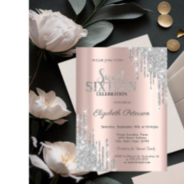 Modern Silver Glitter Drips Rosa Guld Sweet 16 Inbjudningar