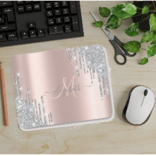 Modern Silver Glitter Drips Roséguld Monogram Musmatta