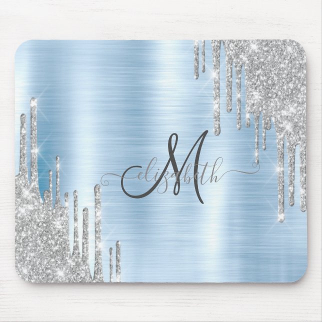 Modern Silver Glitter driver Blue Metallic Monogra Musmatta (Framsidan)