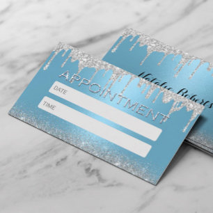 Modern Silver Glitter Drives Blue Salon & SPA Tidsbeställning Kort