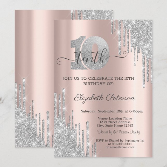 Modern Silver Glitter-drivrutiner 10:e födelsedags Inbjudningar (Fram/baksida)