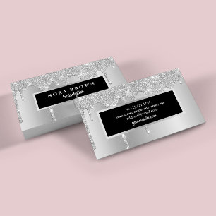 Modern silver glitter droppar hårstylist visitkort