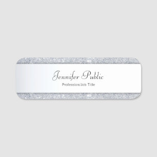 Modern Silver Glitter Elegant Hand Script-mall Namnbricka