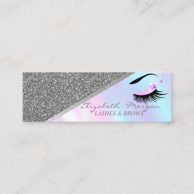 Modern Silver Glitter, Faux Lashholograf Mini Visitkort (Framsida)