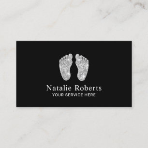 Modern Silver Glitter Feet Nanny Babyvvaktare  Visitkort