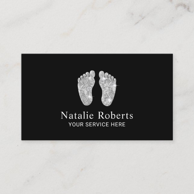 Modern Silver Glitter Feet Nanny Babyvvaktare  Visitkort (Framsida)