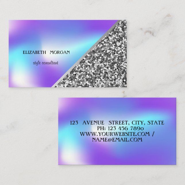 Modern Silver Glitter, Geometric,OmbreHoloGraph Visitkort (Fram/baksida)