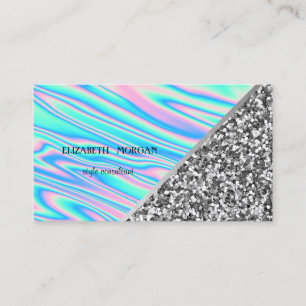 Modern Silver Glitter, Geometrisk, Holografisk Visitkort