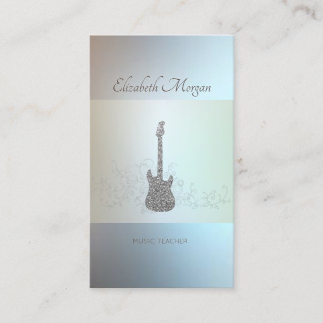 Modern, Silver Glitter Gitarr, Musiklärare Visitkort (Framsida)