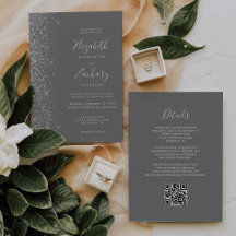 Modern Silver Glitter Grå QR-kod Bröllop