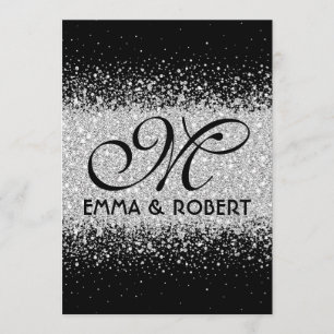 Modern Silver Glitter i Svarta havet Inbjudningar