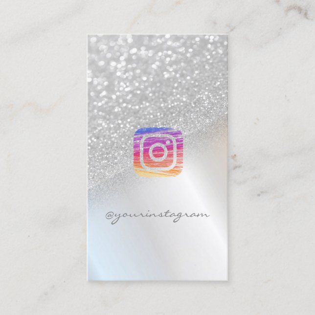 Modern Silver Glitter, Instagram Social Media Visitkort (Framsida)