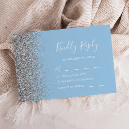 Modern Silver Glitter Kant Pastel Baby blue OSA Kort