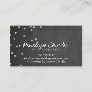 MODERN silver glitter konetti dots chalkboard Visitkort
