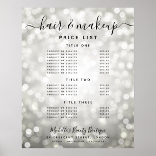 Modern Silver Glitter Lights Salong Pris Meny  Poster