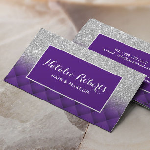 Modern Silver Glitter Lila Diamond Mönster Salon Visitkort