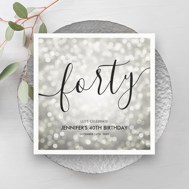 Modern Silver Glitter Ljus, 40:e födelsedag Pappersservett (Modern Silver Glitter Lights 40th Birthday Napkins)