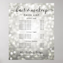 Modern Silver Glitter Ljus Salong Prislista Meny Poster
