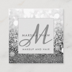 Modern Silver Glitter Makeup Artist Hair Salon Fyrkantigt Visitkort