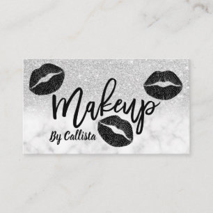 Modern Silver Glitter Marble Läppar Makeup Artist Visitkort