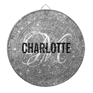 Modern silver glitter monogram namn-brädbräda darttavla