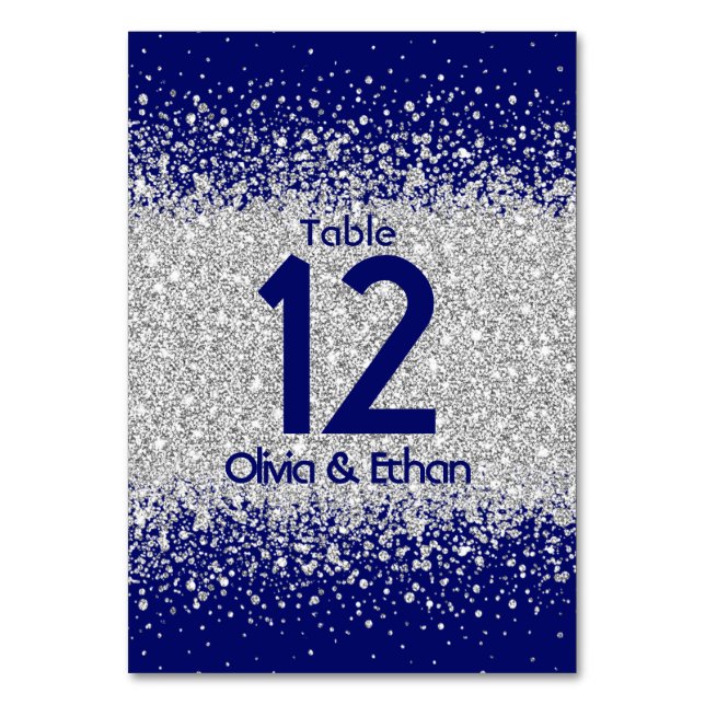 Modern Silver Glitter om Royal Blue Bordsnummer (Framsidan)