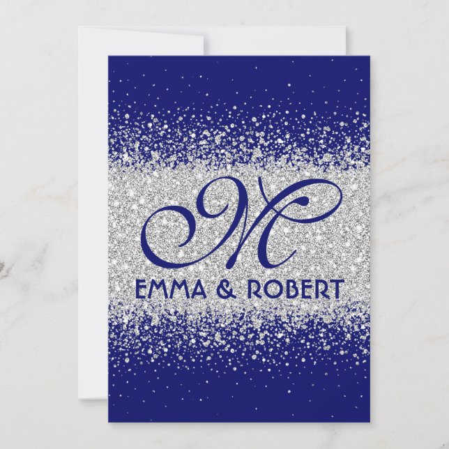 Modern Silver Glitter om Royal Blue Inbjudningar (Framsida)