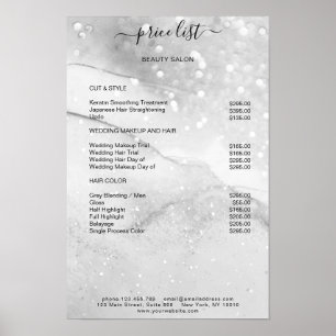 Modern Silver Glitter Salong Prislista Poster