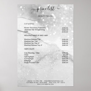 Modern Silver Glitter Salong Prislista Poster