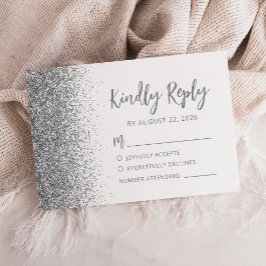 Modern Silver Glitter Script Vit OSA Kort