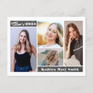 Modern Silver Glitter-skript, Chic, foto Studenten Inbjudan Vykort