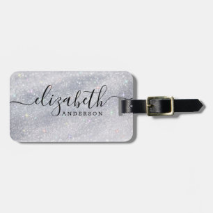Modern Silver Glitter-skript Namn Bagagebricka