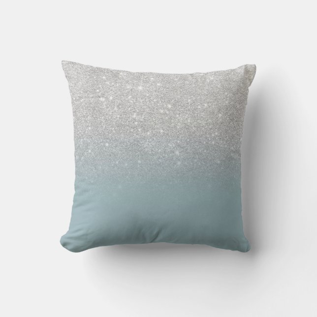 Modern silver glitter-sparkles ombre dammiga blue kudde (Framsida)