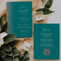 Modern silver glitter turkosblå QR-kod bröllop