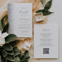 Modern Silver Glitter Vit QR-kod Bröllop