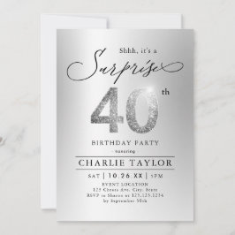 Modern silver glitter vuxen överraskning 40 år inbjudningar