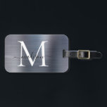 Modern Silver Grått Brushed Metall Monogram-skript Bagagebricka<br><div class="desc">Modern Chic Silver Grått Brushed Metall Script Monogram Cute Bag Märkre</div>