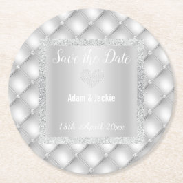 MODERN SILVER GRÅTT DIAMOND SPARA DATUM UNDERLÄGG PAPPER RUND