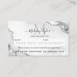Modern Silver Grått Glitter Agate Marble Monogram Tidsbeställning Kort
