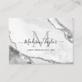Modern Silver Grått Glitter Marble Agate Monogram Visitkort