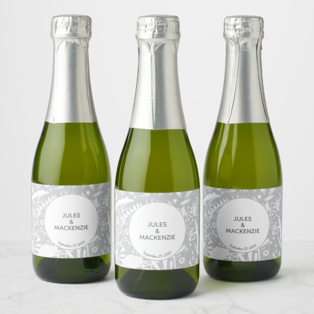 Modern Silver Grått Graphic-Blommigt botaniska (Flaskor)