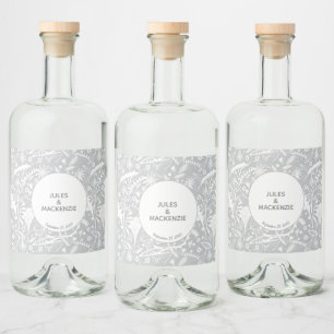 Modern Silver Grått Graphic-Blommigt botaniska Spritflaskor Etikett
