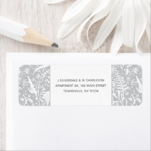 Modern Silver Grått Graphic Blommigt Returadress Etikett