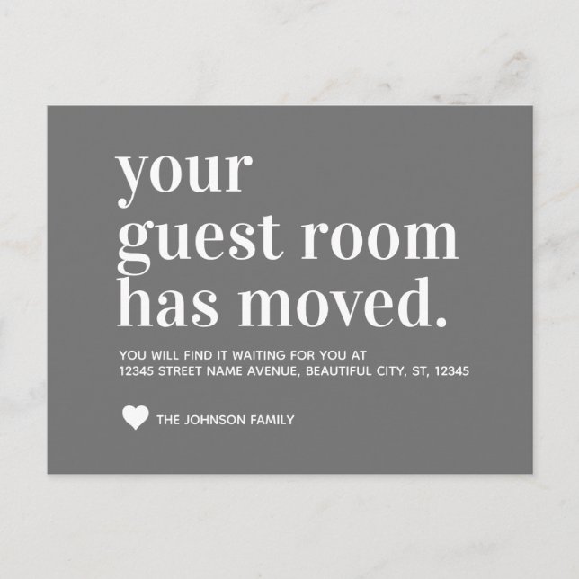 Modern Silver Grått Guest Room Flytta Announation Meddelande Vykort (Framsida)